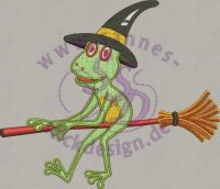 Stickmotiv: Frosch auf Besen