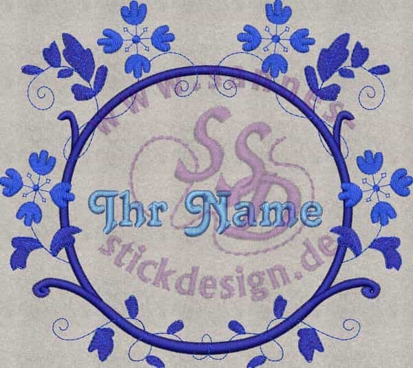 Stickmotiv: Blauer Blumenkreis