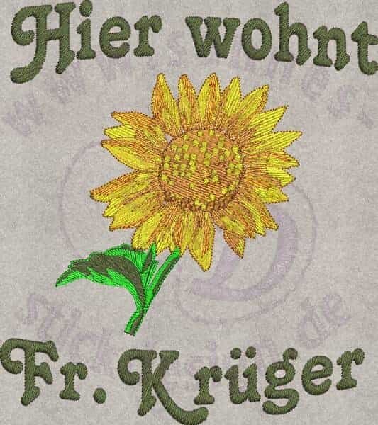 Stickmotiv: Türschild Sonnenblume