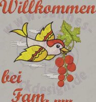 Stickmotiv: Türschild Vogel mit Beeren