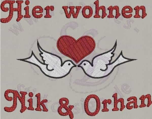 Stickmotiv:  Türschild Tauben