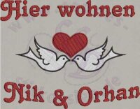 Stickmotiv:  Türschild Tauben