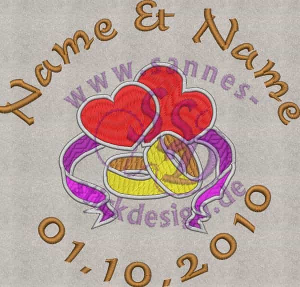 Stickmotiv: Herzen mit Ringe