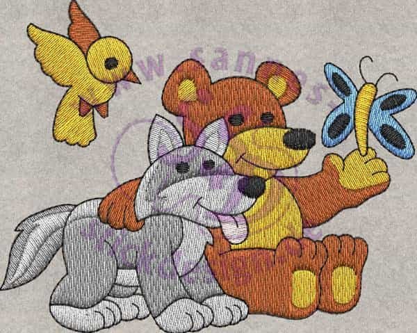 Stickmotiv: Baer mit Wolf